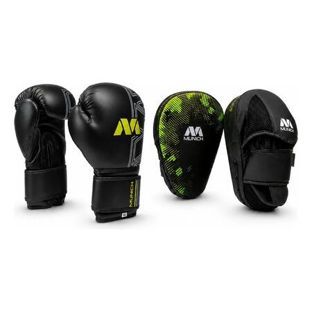 Kit Guantes Boxeo Sparta + Guante Foco Pilman Entrenamiento 8oz Amarillo