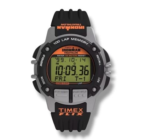 RELOJ DIGITAL TIMEX IRONMAN FLIX, 100 LAP. NEGRO CON NARANJA, 42 MM (RTX0660) (TW5M63200)