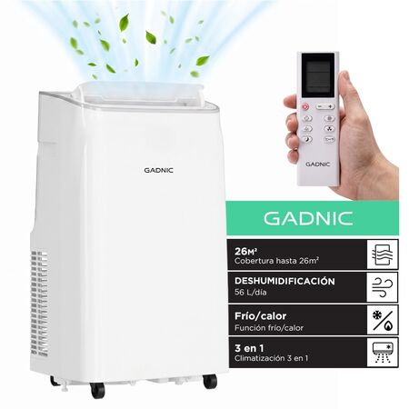Aire Acondicionado Portátil Gadnic Frío/Calor Cobertura 18 A 26 M² Deshumidificación 56 L Día 3000 Frigorías
