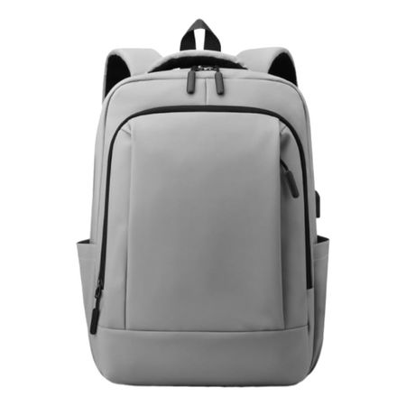 Mochila Porta Notebook De Viaje Urbana De Tela Usb Gris Color Gris Diseno de la tela Lisa