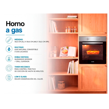 Horno Escorial HG-60 60Cm Acero A Gas Empotrable