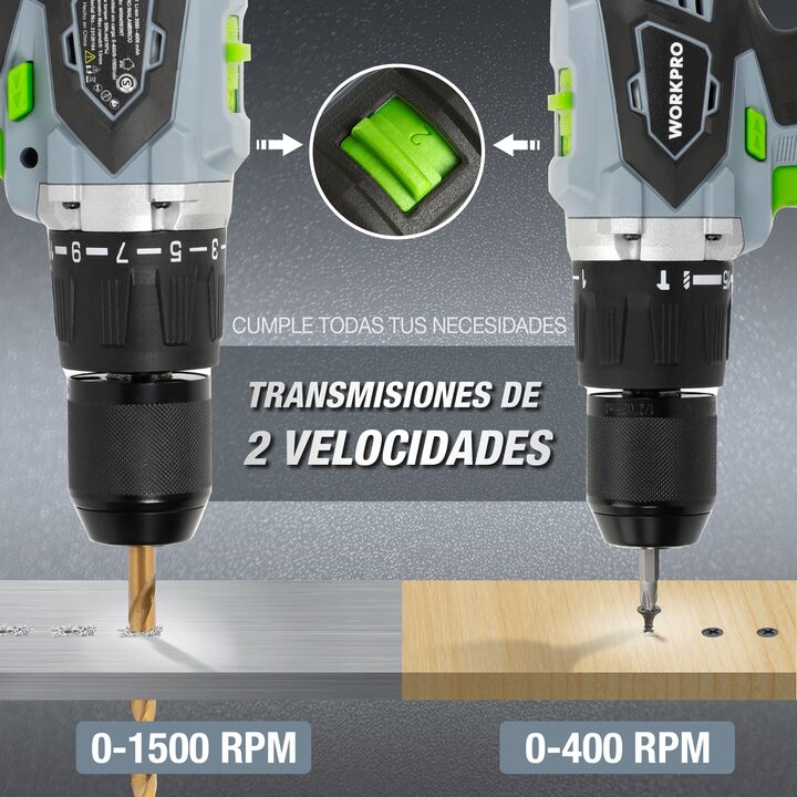 Combo Taladro Percutor + Batería 2ah + Cargador WORKPRO - Vista 5
