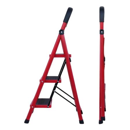 Escalera Plegable  Escalones Metal Antideslizante Roja