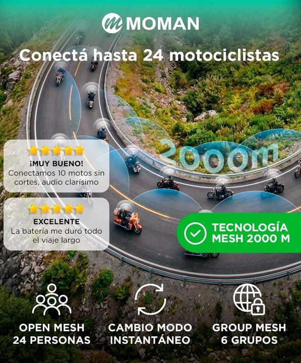 Intercomunicador Moto Moman CP-X Cancelacion de ruido Activo 2000mts rango 24 Personas - Vista 2