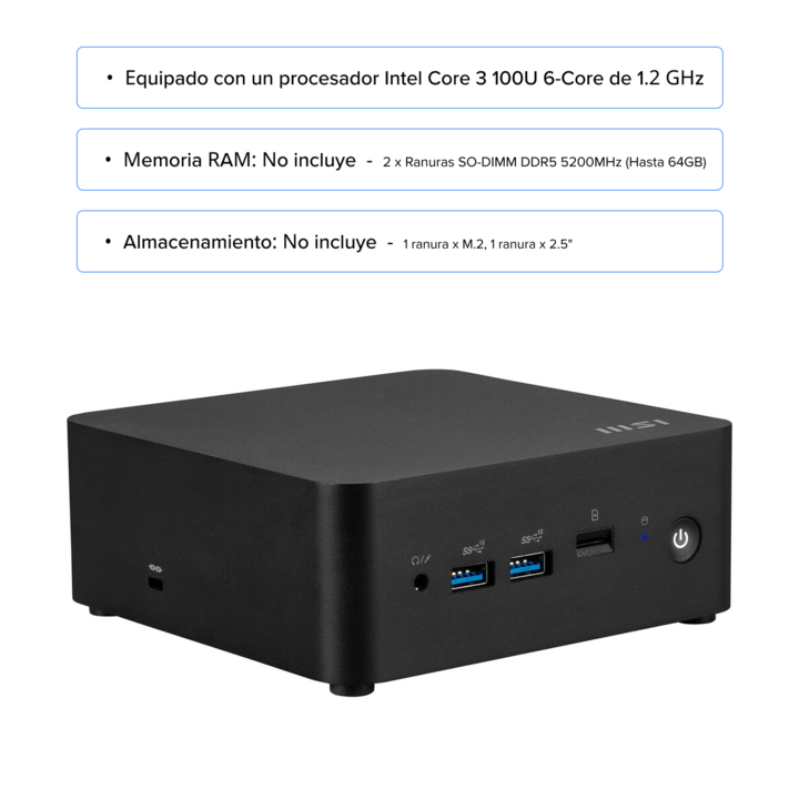 Mini Pc Msi Cubi Nuc 1mg Intel Core 3-100u Negro - Vista 2