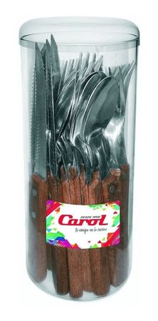 Juego De Cubiertos 24 Piezas Mango Madera En Tarro Carol 62024