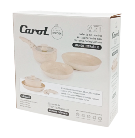 Bateria de Cocina 5 pz Granito Con Mango Extraible 