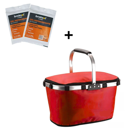 CANASTA TERMICA CONSERVADORA LUNCHERA PICNIC ROJA + 2 GEL
