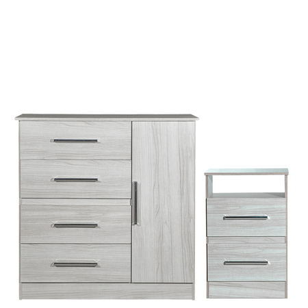 Mesa de luz y Comoda Cajonera Combo Infantil Reforzado Melamina Maximo fortaleza Marfil