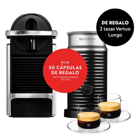 Cafetera Nespresso Pixie Silver + Aeroccino + 2 Tazas Vertuo A3KD62-AR-SI-NE-ACC-EI