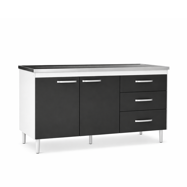 Bajo Mesada 140cm de 2 Puertas y 3 Cajones Grafito Blanco Maximo SIN BACHA - Vista 3