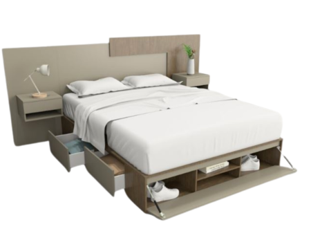 Base Cama Box Linea Minimal 1.60m 4 Cajones Con 1 Puerta 6443 Nogal/Gris Tables