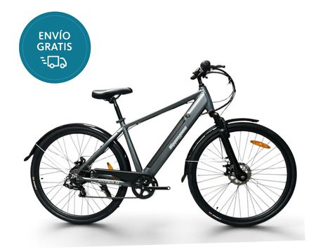 Bicicleta Electrica Nippongame Hyper - Talle Unico - Gris - 7vel - Cuadro de aluminio bateria integrada - Frenos a discos mecanicos - Rodado 28"