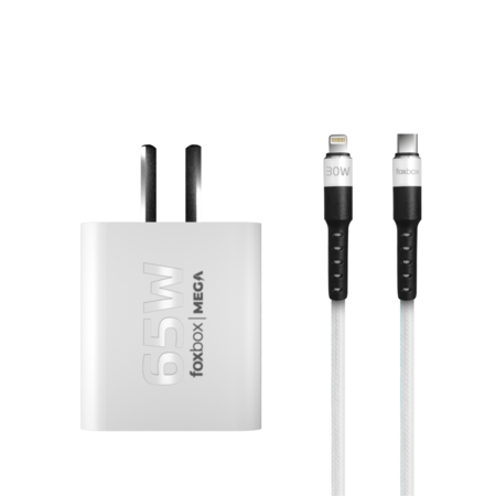 Cargador Gan Foxbox Mega 65w + Cable Round Pro Para iPhone