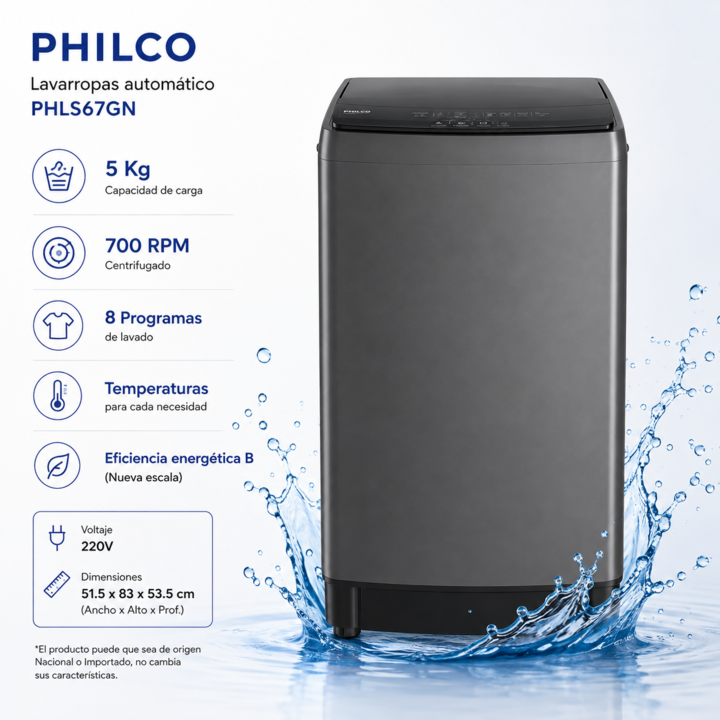 Lavarropas Philco PHLS67GN 5Kg 700Rpm Gris - Vista 2