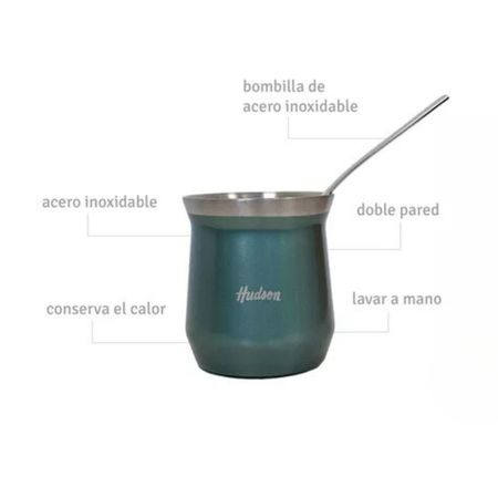 Set En Caja Mate/Bombilla Hudson Vaso Acero VERDE