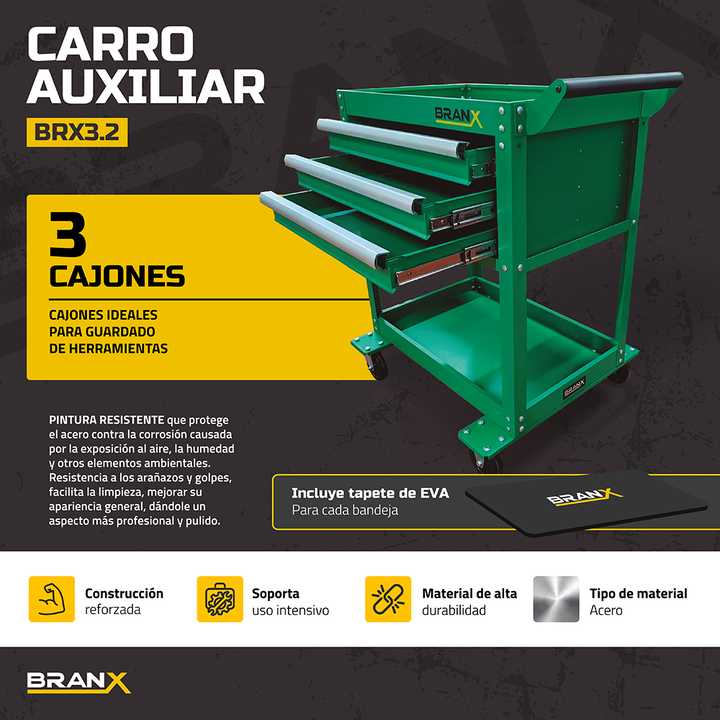 Mesa Carro Porta Herramientas Ruedas Taller Branx Brx3.2 - Vista 2