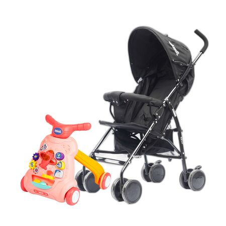 Coche Paraguitas Neuf Negro Bebesit + Caminador Musical - Rosa