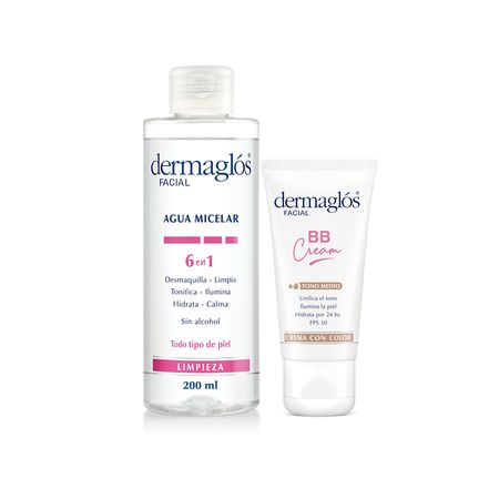 Set Dermaglos Facial Micelar 6 En 1 + Bb Medio 50gr