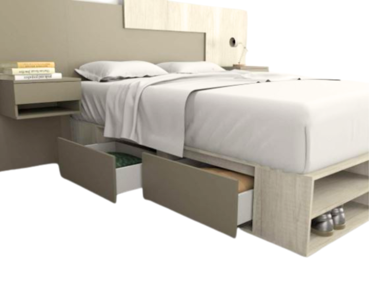 Base Cama Box Linea Minimal 1.40m 4 Cajones Con Estantes 6442 Nevado/Gris C Tables - Vista 3