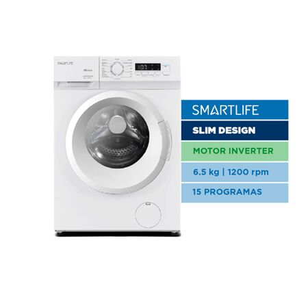 Lavarropa Carga Frontal 6.5 Kg Blanco 1200 Rpm Inverter Smartlife Sl-wm26I0651200w