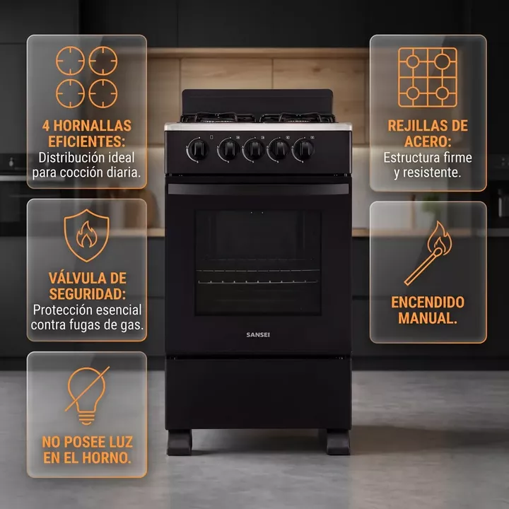 Cocina Multigas 50cm Sansei Essential 4 Hornallas Con Visor - Vista 3