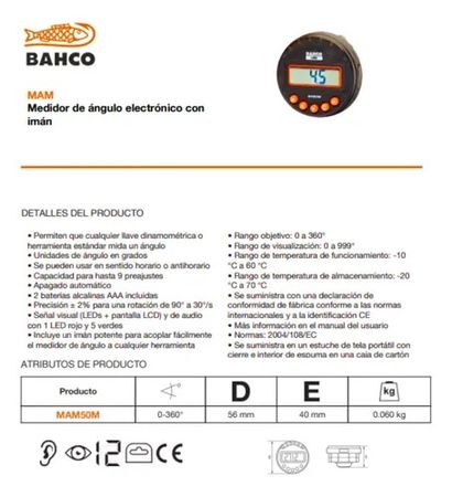 Goniómetro Digital Bahco LED Sonido con Imán