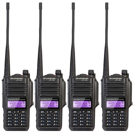 Handy Baofeng A-58 Kit x4 Bi-Banda 5w 128CH Hasta 12km + 8 Baterías y 4 Manos Libres