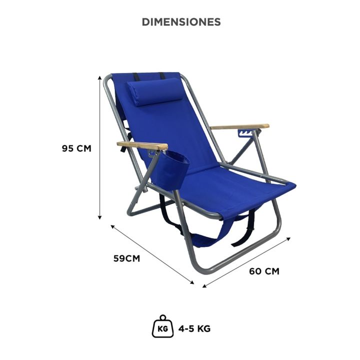 Reposera Plegable Gadnic 4 Posiciones Porta Botellas Portátil - Vista 6