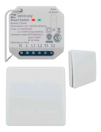 Zentraly Smart Switch Dual Y 2 Llaves Simple Kinetic