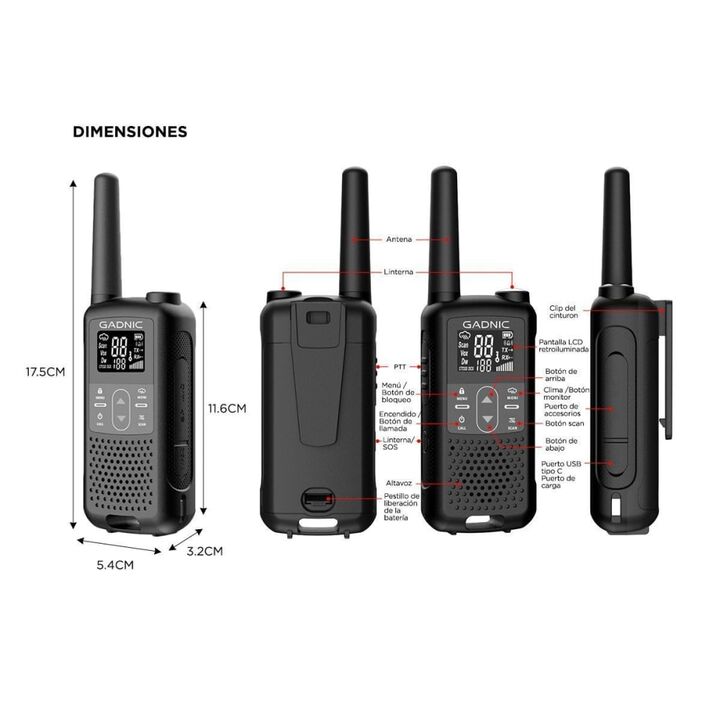 Kit x 4 Handy Gadnic WK5200 Kit 2 Unidades 22CH UHF Display USB C + Manos Libres - Vista 6