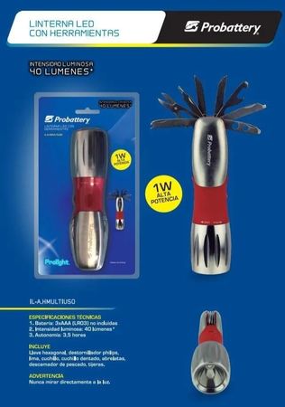LINTERNA LED HERRAMIENTA INCLUYE LLAVE HEXAGONAL, LIMA, CUCHILLO, ABRE LATA... - NO INCLUYE 3 AAA (IL-A.HMULTIUSO)