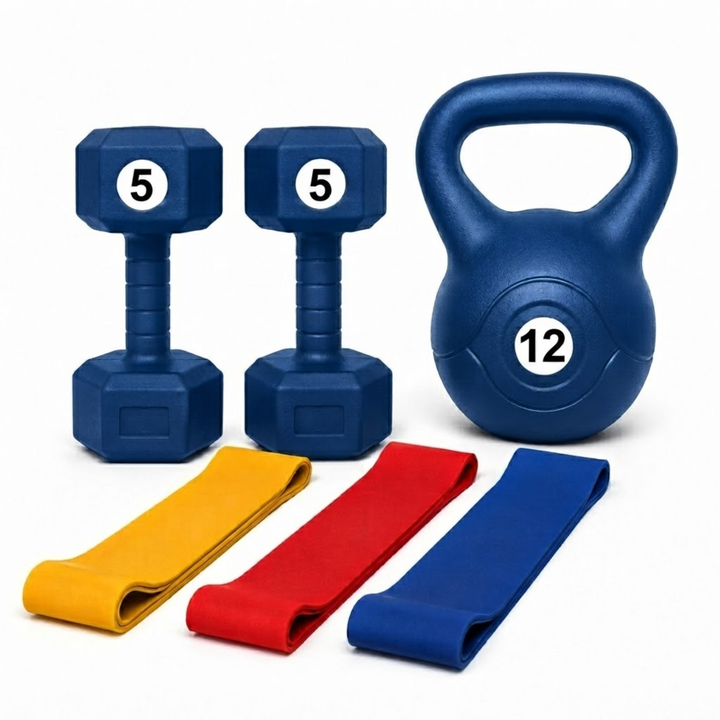 Combo Pesa Rusa 12 kg + Par de Mancuernas 5 kg + 3 Bandas Circulares - Vista 1