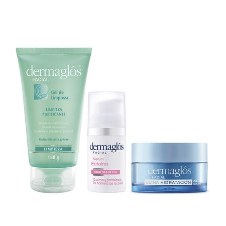 Set Dermaglos Gel Piel Grasa Serum Ectoina Ultra Hidratante