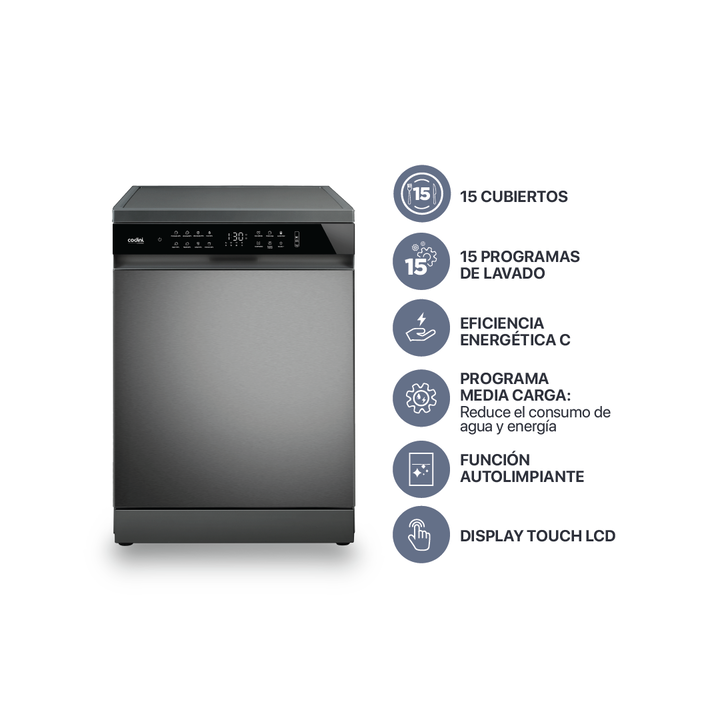 Lavavajillas 15 Cubiertos Display LCD Touch Inox Codini - LIA0315G - Vista 1