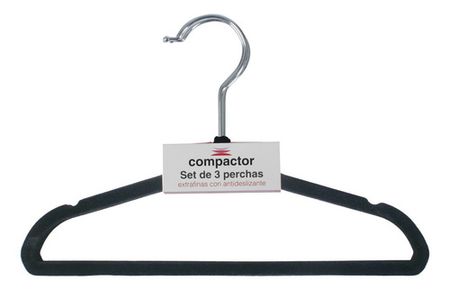 Set X 12 Perchas Slim Terciopelo Infantiles Ultralivianas Negras 