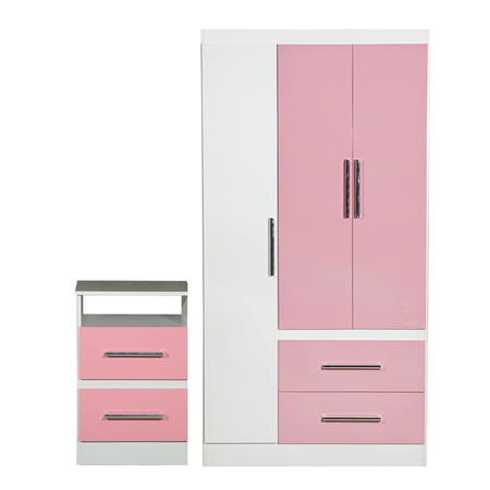 Combo para Dormitorio Placard y Mesa de Luz Reforzados Maximo Fortaleza Infantil Rosa y Blanco