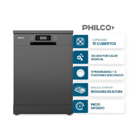 Lavavajilla 15 Cubiertos Philco Gris Oscuro PHLJ15N