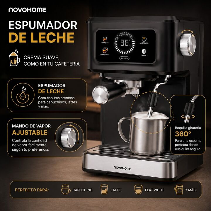 Cafetera Expresso 3 en 1 C/vaporizador Novohome 1.5l 20 Bar - Vista 3