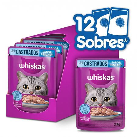 WHISKAS ALIMENTO HÚMEDO SOBRECITO GATO CASTRADOS PESCADO 12U