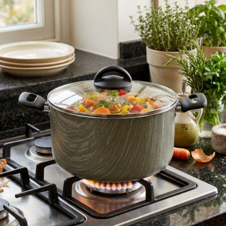 Olla Cacerola 24 Cm Antiadherent Tapa Vidrio Terra Aston