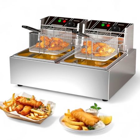 Freidora Eléctrica de Aceite Doble Canasto 12 Lts Novohome 