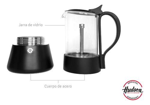 Cafetera Italiana Acero Inox Y Vidrio Para Inducción Hudson Negro - Vista 3
