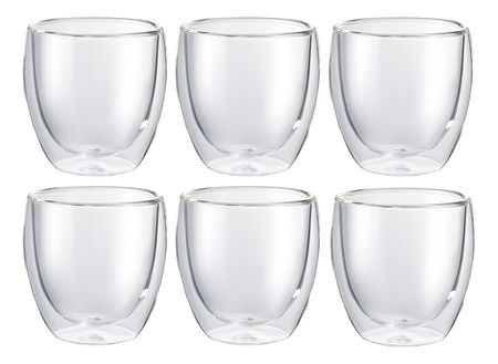 Pack X6 Vaso Doble Vidrio Taza Frio Calor 250Ml Hogar Actual