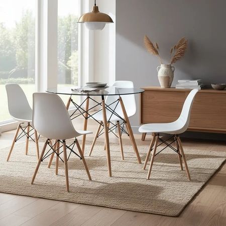 Juego De Mesa Y 4 Sillas Eames Comedor Redonda 100cm Premium Blanco