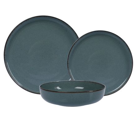 Set Vajilla 18 Piezas Plato Playo Postre Hondo Filo Envejecido Azul