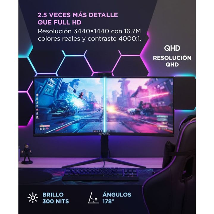 Monitor Gamer Curvo Gadnic X-Micro 34 180Hz QHD RGB - Vista 4