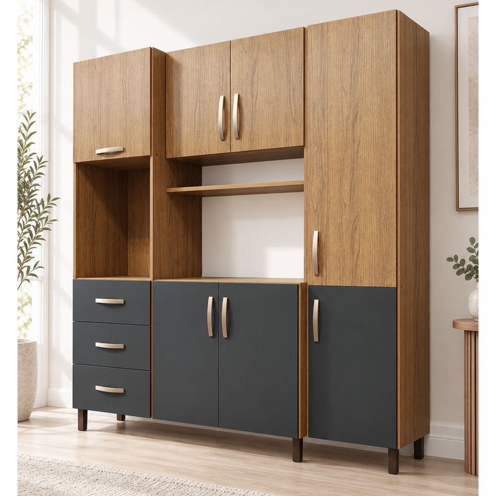 Despensero Organizador de Cocina Kit de 7 puertas y 3 cajones Grafito Teca Maximo Acapulco - Vista 2
