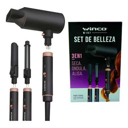 Set de belleza 3 en 1: Secador de pelo + Planchita + Buclera