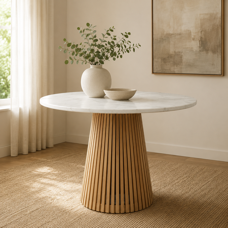Mesa Comedor Redonda Varillada con Tapa de Marmol 1 Metro